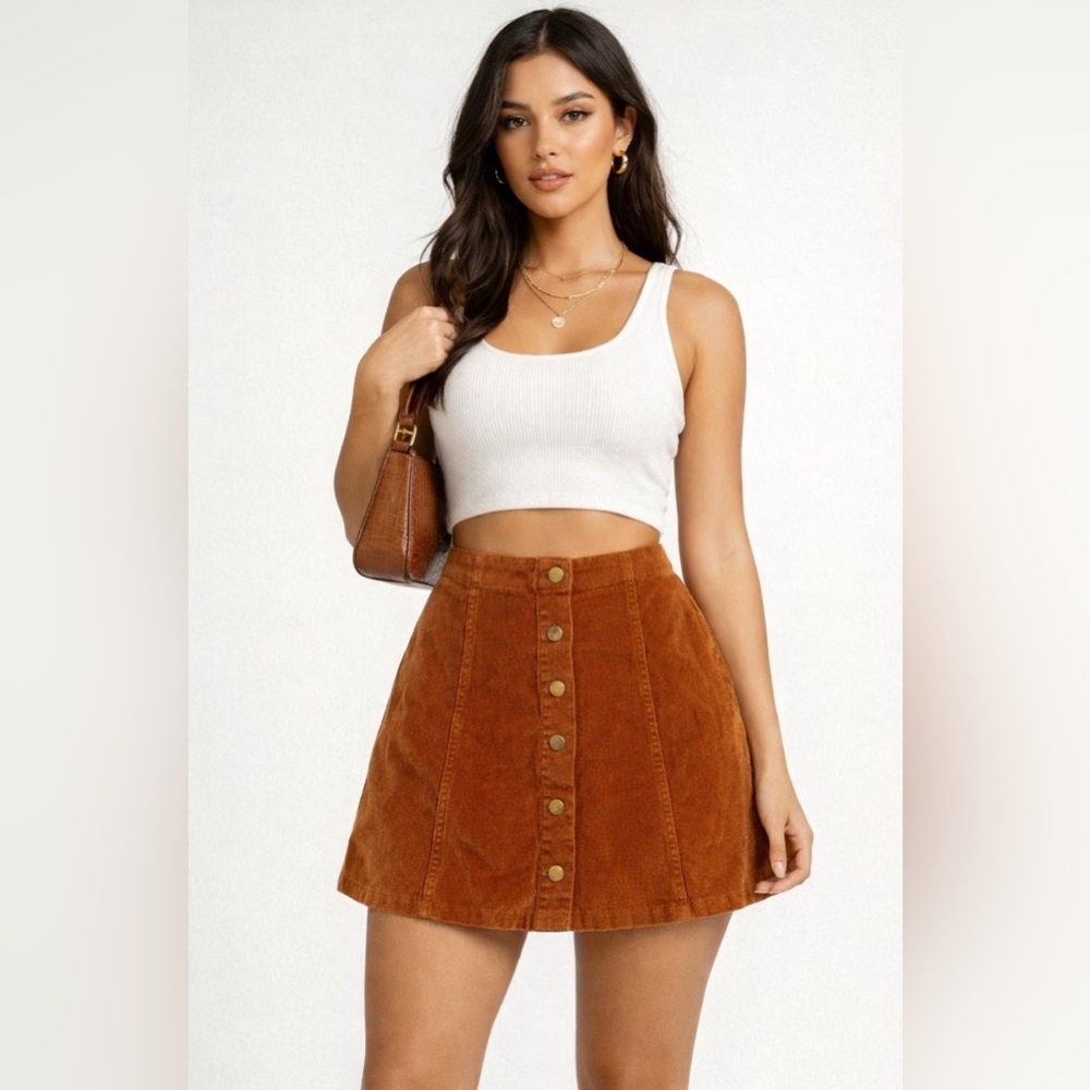 Anthropologie White Crow Corduroy Button-Front Mini Skirt Size M - Picture 8 of 8